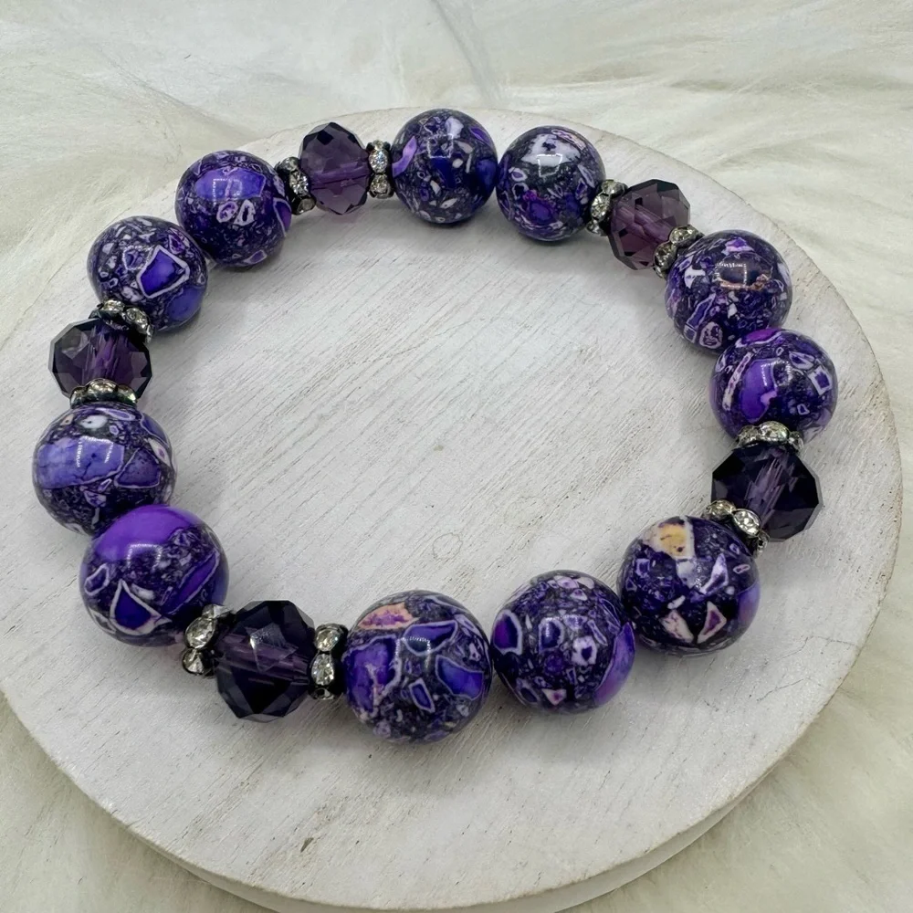 Large Beads Violet Statement Beaded Bracelet